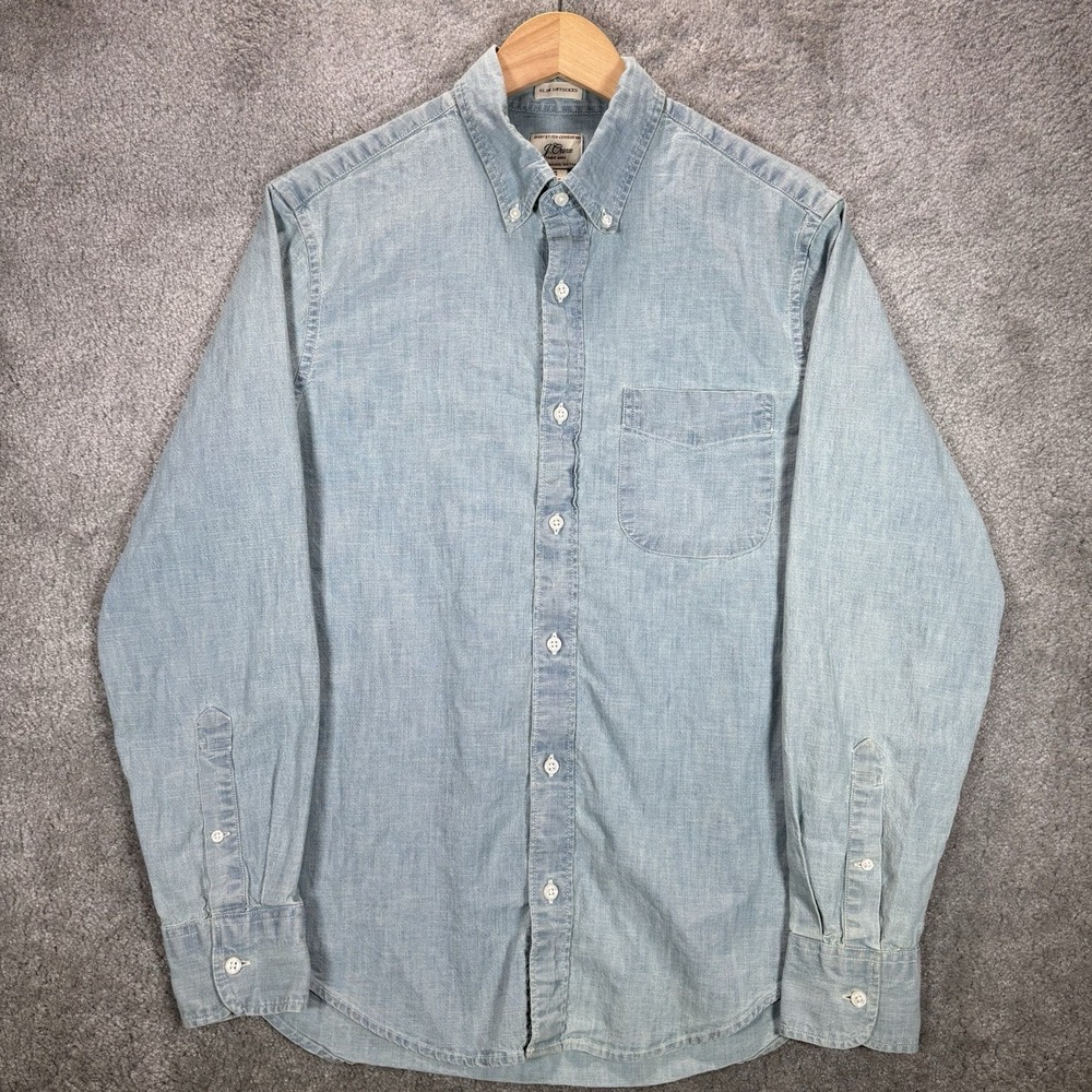 J Crew Shirt Mens S Slim Untucked Light Blue Chambray Denim Long Sleeve Pocket